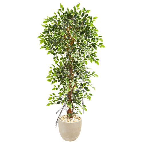 63” ELEGANT FICUS ARTIFICIAL TREE IN SANDSTONE PLANTER