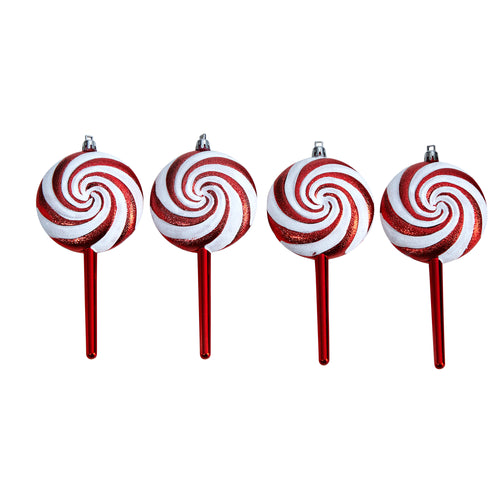 CANDY CANE LOLLIPOP HOLIDAY DELUXE CHRISTMAS SHATTERPROOF ORNAMENT SET OF 4