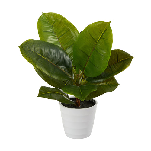 11” RUBBER LEAF ARTIFICIAL PLANT IN WHITE PLANTER