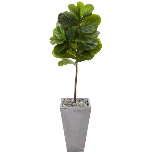 5’ FIDDLE LEAF ARTIFICIAL TREE IN CEMENT PLANTER