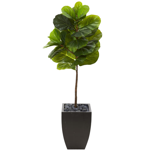 4.5’ FIDDLE LEAF ARTIFICIAL TREE IN BLACK PLANTER