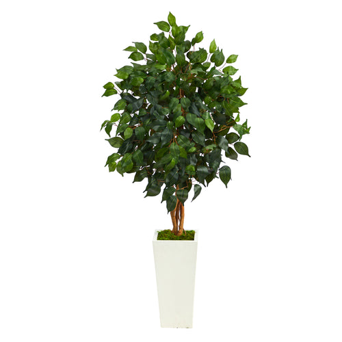 4’ FICUS ARTIFICIAL TREE IN WHITE TOWER PLANTER
