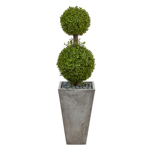 4’ DOUBLE BOXWOOD TOPIARY ARTIFICIAL TREE IN CEMENT PLANTER