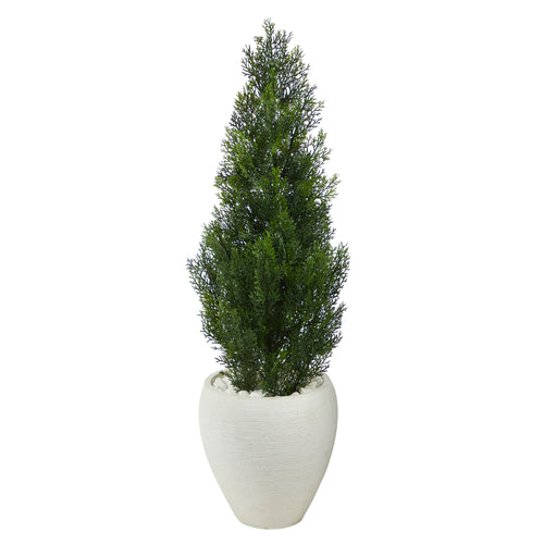 3.5’ MINI CEDAR ARTIFICIAL PINE TREE IN WHITE PLANTER