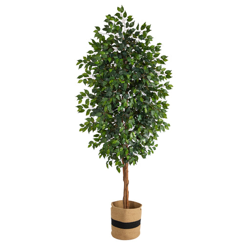 8’ FICUS ARTIFICIAL TREE IN HANDMADE NATURAL COTTON PLANTER