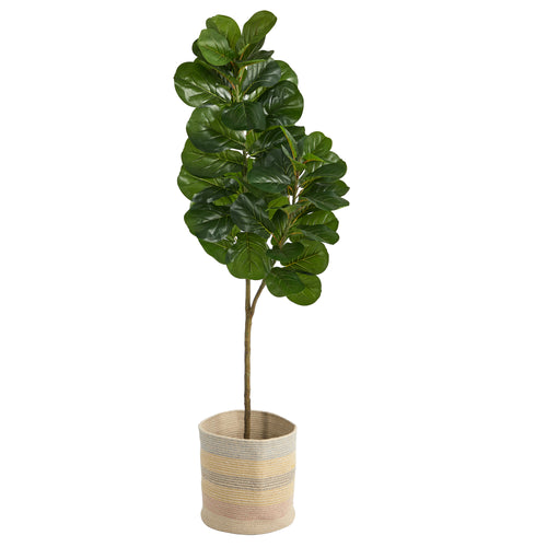 5.5’ FIDDLE LEAF FIG ARTIFICIAL TREE IN HANDMADE NATURAL PLANTER
