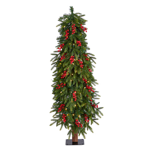 VICTORIA FIR TREE WITH MULTI-COLOR LED LIGHTS, BERRIES AND BRANCHES
