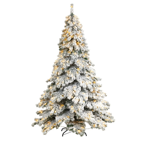 FLOCKED AUSTRIA FIR CHRISTMAS TREE WITH WARM WHITE LED LIGHTS AND BENDABLE BRANCHES