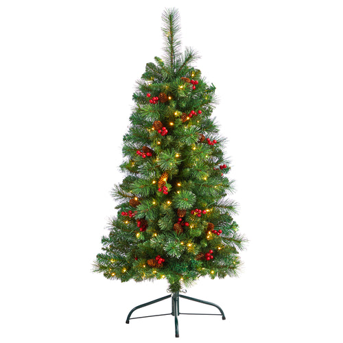 FLAT BACK MONTREAL MOUNTAIN PINE TREE WITH PINECONES, BERRIES AND WARM WHITE LED LIGHTS