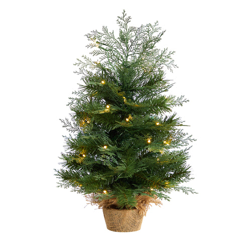 ARTIFICIAL CHRISTMAS TREE IN BURLAP BASE WITH WARM WHITE LED LIGHTS