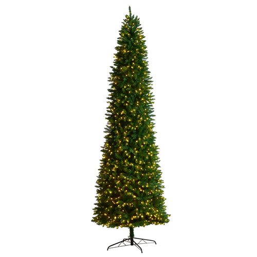 SLIM GREEN MOUNTAIN PINE CHRISTMAS TREE WITH CLEAR LED LIGHTS AND BENDABLE BRANCHES