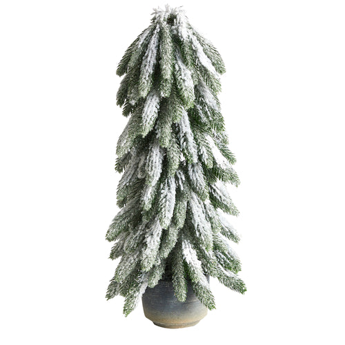 FLOCKED ARTIFICIAL CHRISTMAS TREE IN DECORATIVE PLANTER