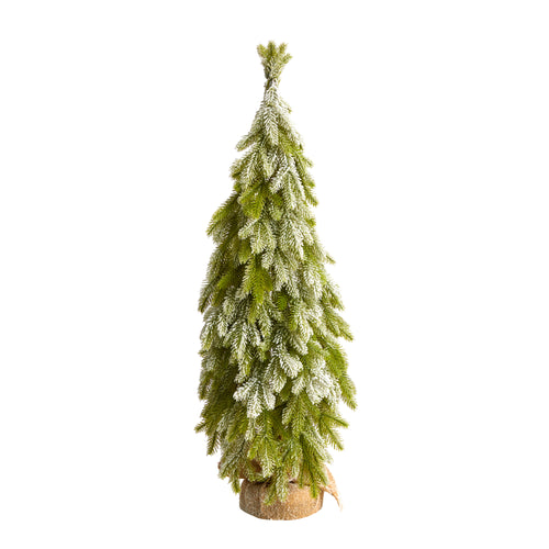 SNOW FLOCKED DOWN SWEPT HOLIDAY ARTIFICIAL CHRISTMAS TREE IN BURLAP BASE