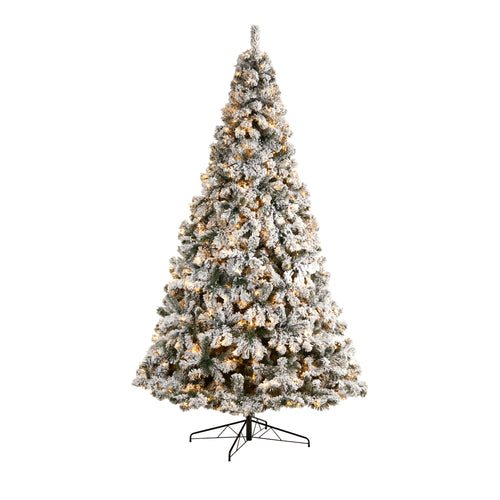 FLOCKED WEST VIRGINIA FIR ARTIFICIAL CHRISTMAS TREE WITH CLEAR LED LIGHTS AND TIPS