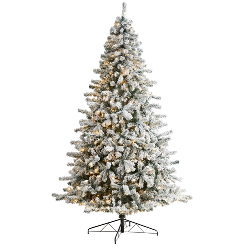 FLOCKED ROCK SPRINGS SPRUCE CHRISTMAS TREE WITH LIGHTS AND BENDABLE BRANCHES