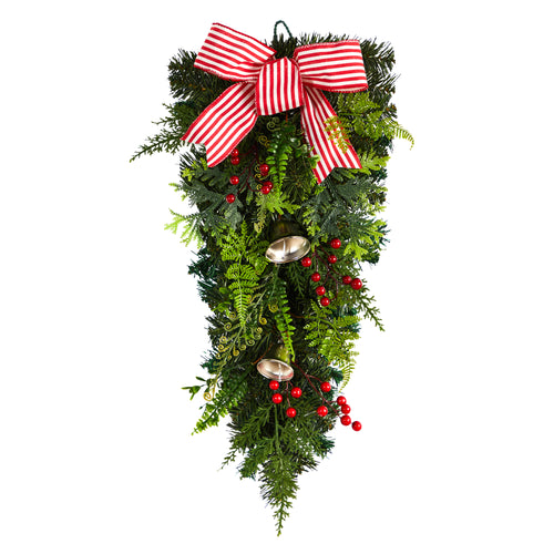 26" HOLIDAY CHRISTMAS BELLS AND BOW ARTIFICIAL SWAG