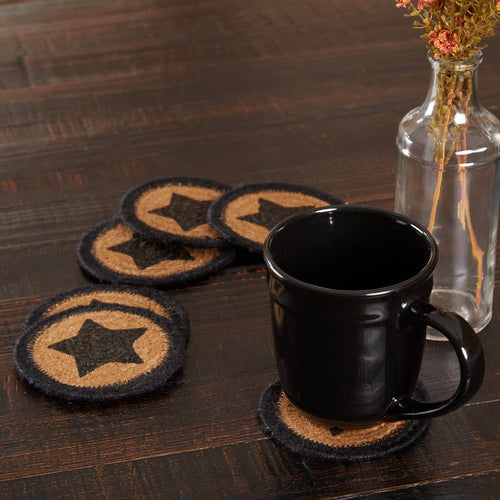 FARMHOUSE JUTE COASTER STENCIL STAR SET OF 6