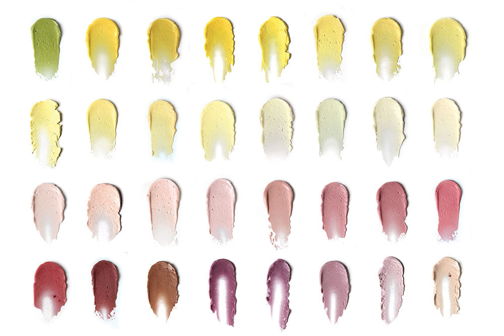 A range of Buttercream Swatches from green to purple