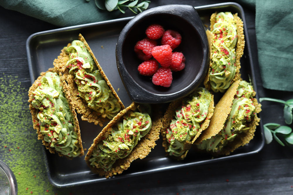 Image of Bienetta Tacos filled with Pistachio-Matcha Mousse