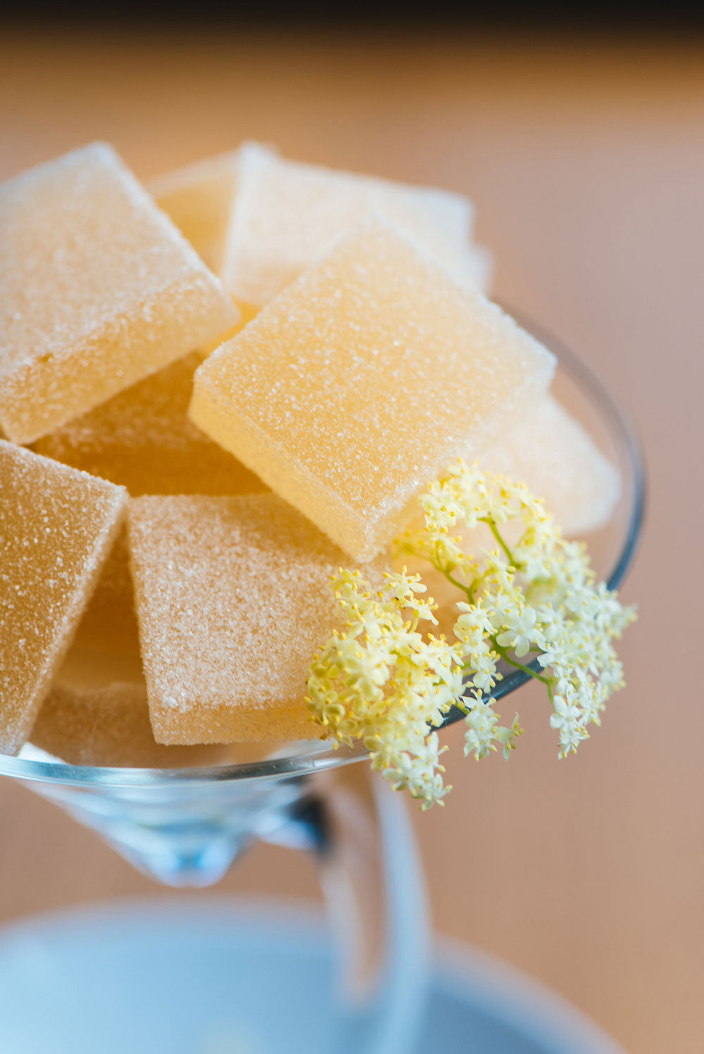 Photo of pate de fruit served in a glass bowl.