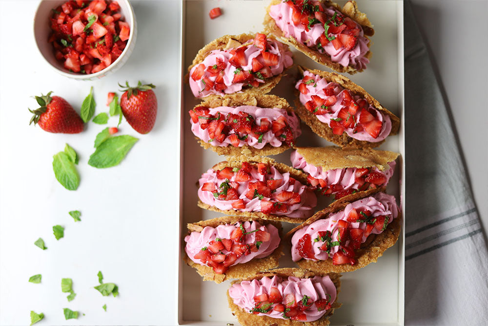 Photo of bienetta taco shells filled with Raspberry Fond Royal Mousse