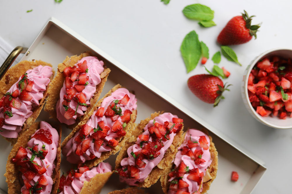 Image of bienetta tacos filled with Raspberry Fond Royal Mousse