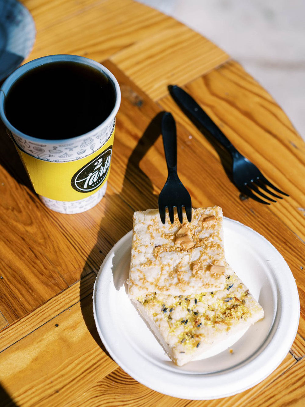 Photo of Lavender Lemon Shortbread and Gouda Shortbread with coffee.