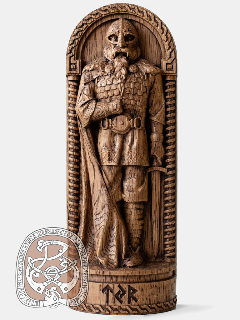 Seated Tyr, Norse God of War Statue - Wood Finish, Celtic God