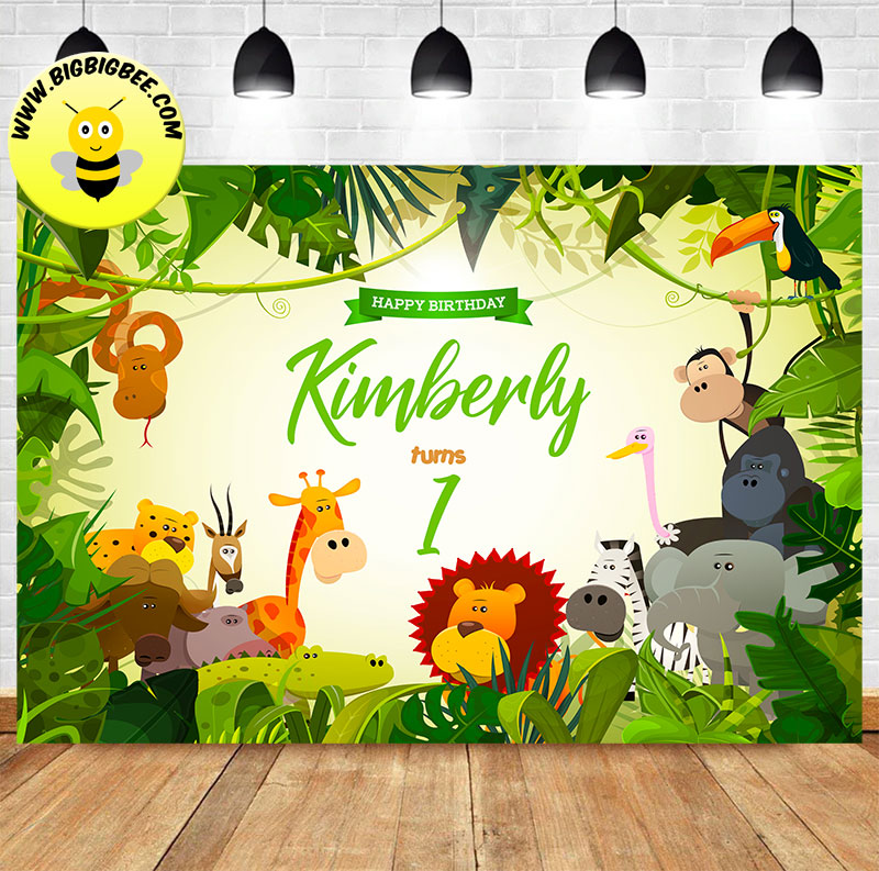 Custom Jungle Safari Rainforest Animals Theme Lion Birthday Backdrop –  BigBigBee Party Sign