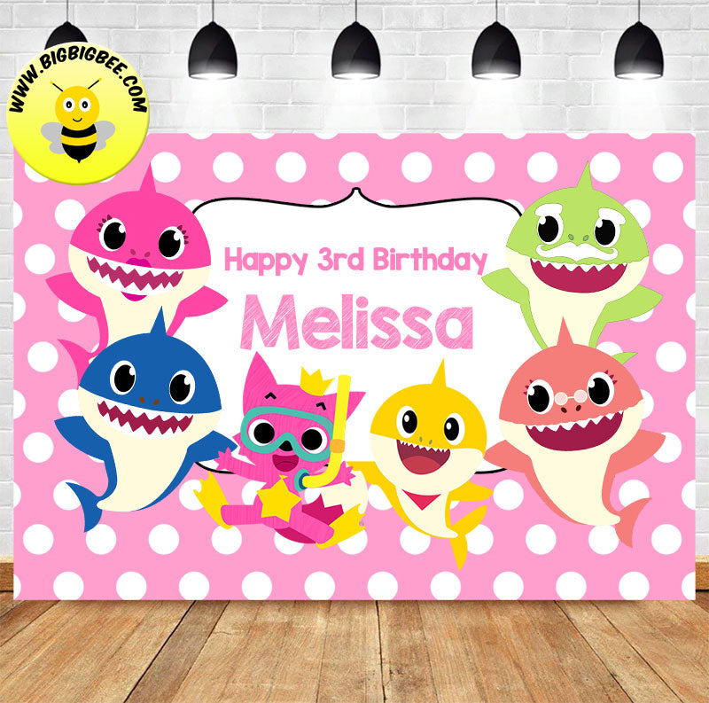 Custom Pinkfong Baby Shark Polka Dot Pink Theme Birthday Backdrop –  BigBigBee Party Sign