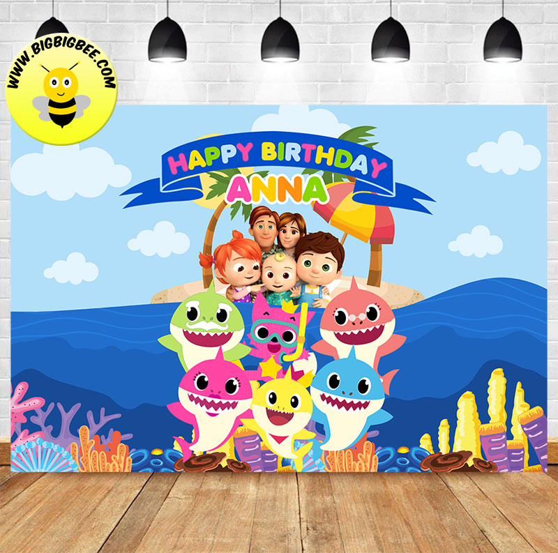 Custom Pink Fong Baby Shark ft Cocomelon Theme Birthday Backdrop –  BigBigBee Party Sign
