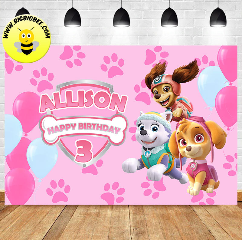 Custom Paw Patrol Skye Everest Liberty Pink Theme Birthday Backdrop –  BigBigBee Party Sign