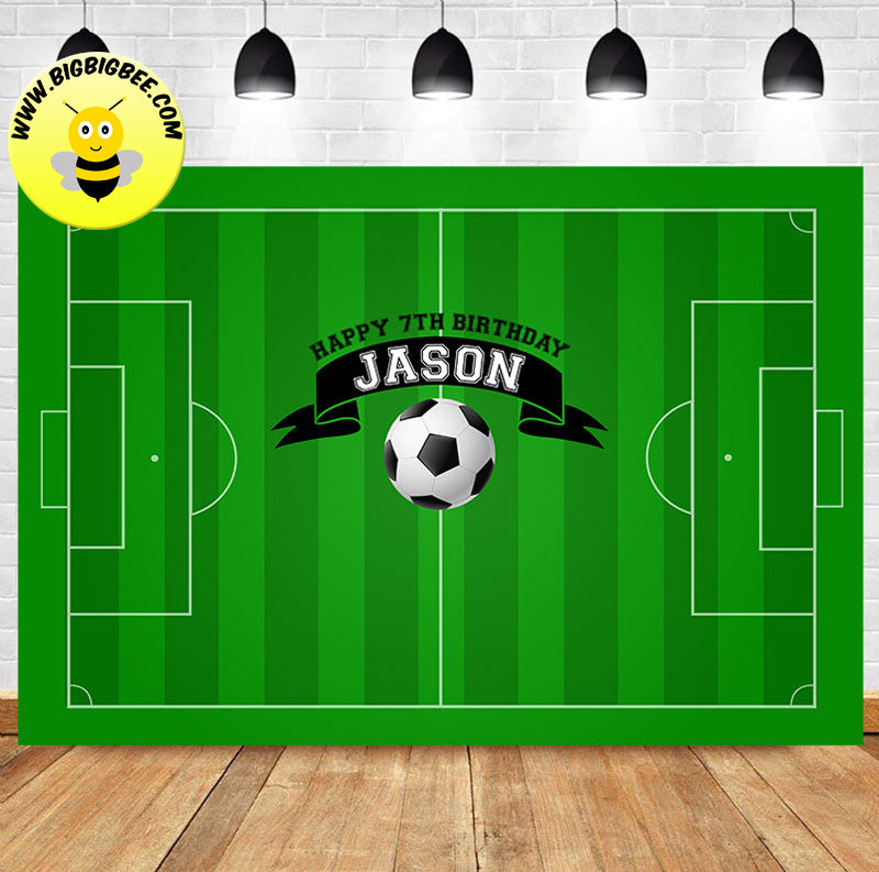 Custom Soccer Football Pitch Green Theme Birthday Backdrop – BigBigBee  Party Sign