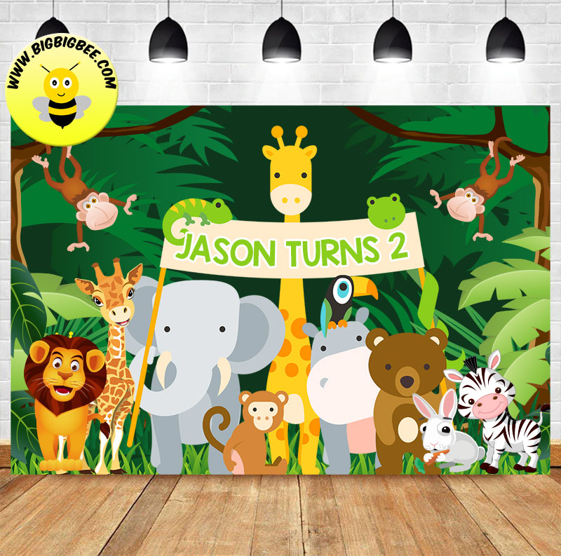 Custom Safari Animal Elephant Giraffe Lion Bear Theme Birthday Banner –  BigBigBee Party Sign