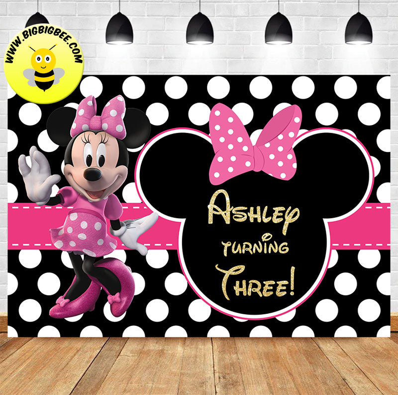Custom Pink Minnie Mouse Black White Polka Theme Birthday Backdrop –  BigBigBee Party Sign