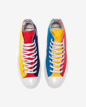 converse blue yellow red