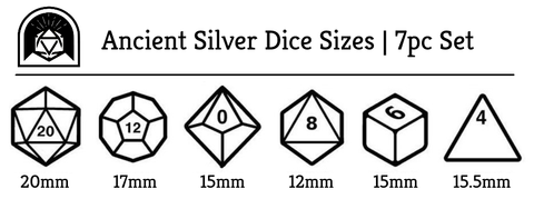 Ancient Silver Dice Sizes by Arcana Vault