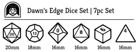 dawns edge polyhedral dice set size chart