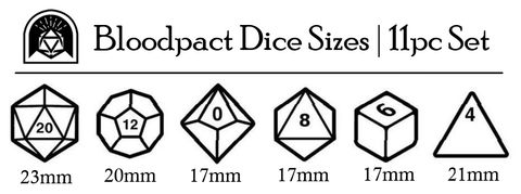Bloodpact 11pc Dice Set Size Chart