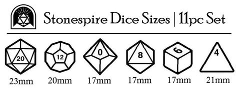 Stonespire 11pc Dice Set Size Chart