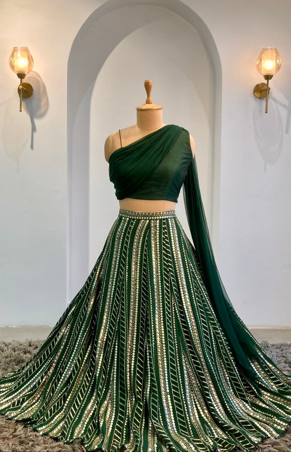 Green Meera Drape Lehenga Set - Rashika Sharma - East Boutique