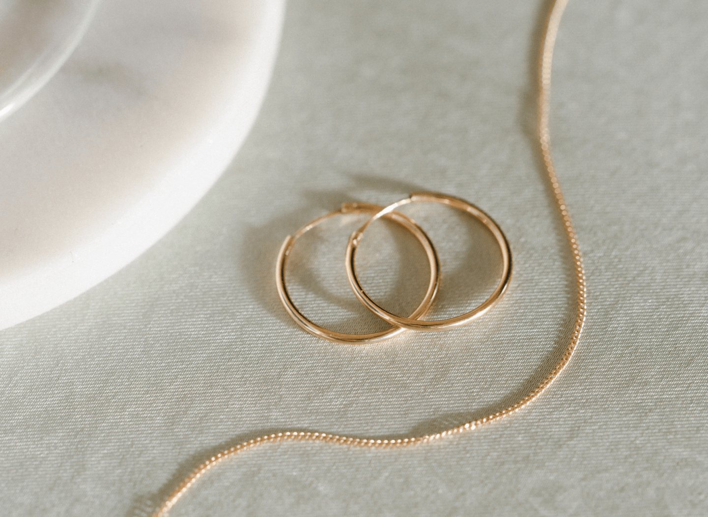 10k Solid Gold Featherweight Hoops and Liquid Gold Chain