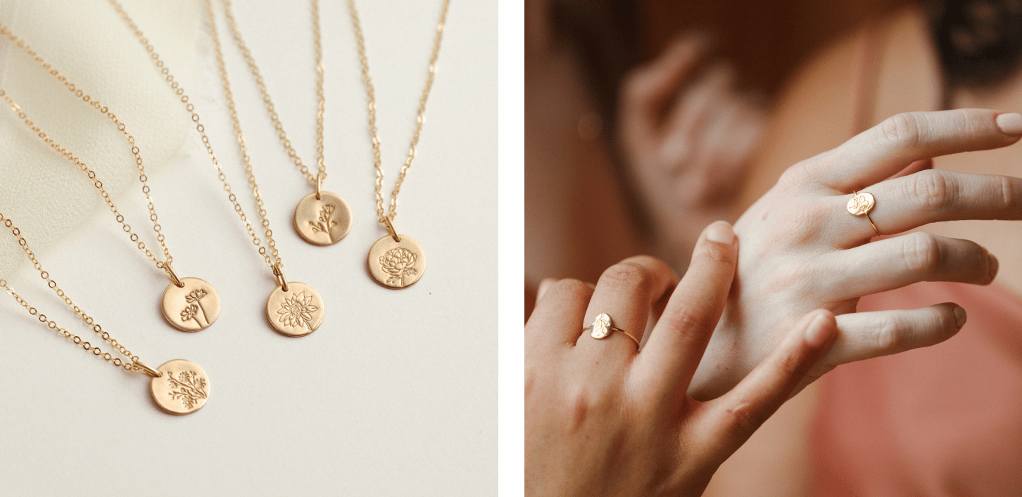 Left: Small Flora Necklace | Right: Flora Ring