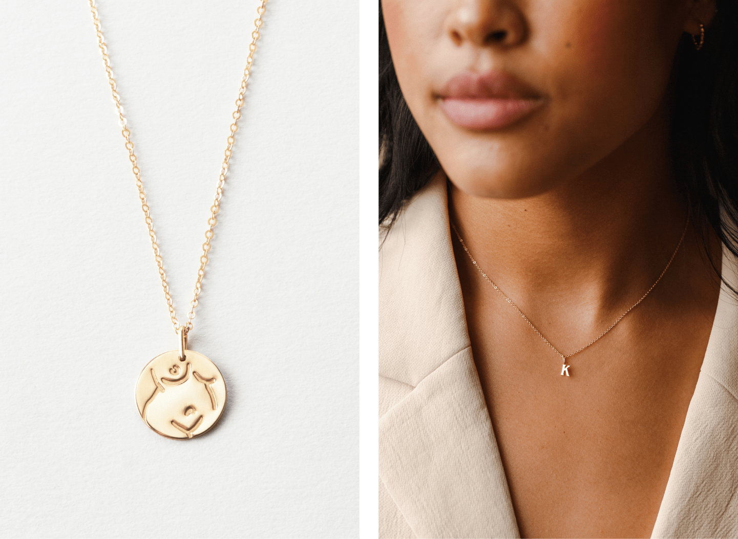 Curve Necklace + Dainty Serif Initial Necklace