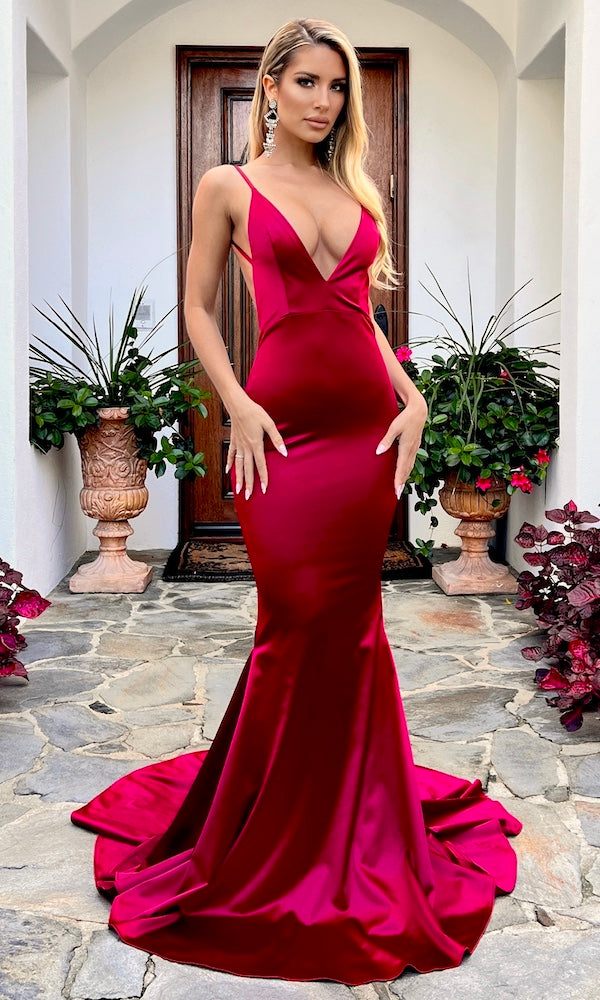 Delphine Strapless Mermaid Gown- Red