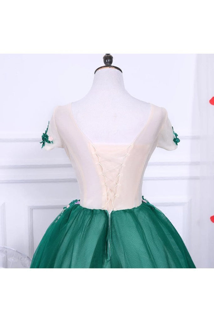 A Line Short Sleeves Tulle Floral Appliques Short Homecoming