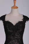 Black Off The Shoulder Sheath Prom Dresses Lace&Tulle Floor Length With Applique & Slit
