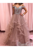 Rhinestones Bodice Multi Layered Bottom Classic Prom Dresses Tulle Party