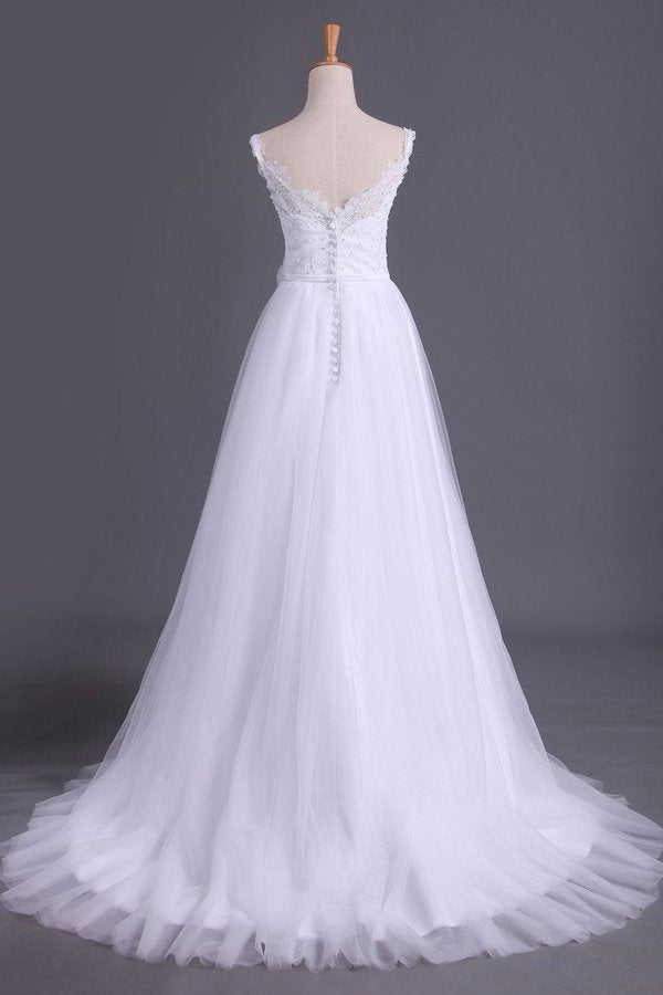 Buy Cheap 2022 Straps A Line Wedding Dress Court Train Tulle With ...