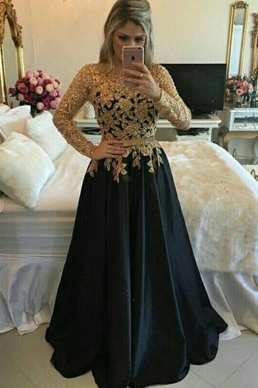 long black and gold prom dresses
